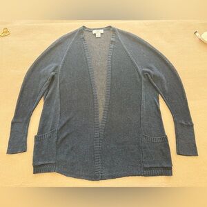 Magaschoni — Open-Front Pocket Linen Knit Cardigan Sweater — Size L